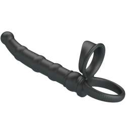 PRETTY LOVE TATUM ANILLO VIBRADOR PENE CON PLUG 10 VIBRACIONES NEGRO