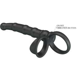 PRETTY LOVE TATUM ANILLO VIBRADOR PENE CON PLUG 10 VIBRACIONES NEGRO