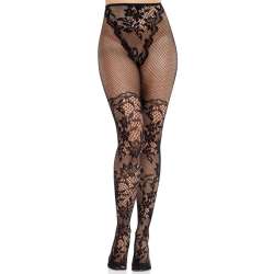 LEG AVENUE MEDIAS DE ENCAJE DAHLIA CON DETALLE DE RED NEGRO