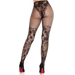 LEG AVENUE MEDIAS DE ENCAJE DAHLIA CON DETALLE DE RED NEGRO