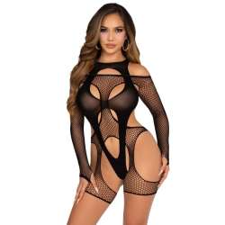 LEG AVENUE BODY DE REJILLA CON LIGA Y ARNaS NEGRO