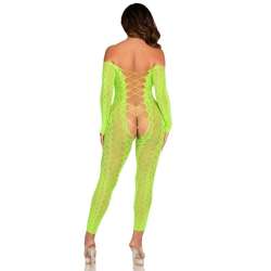 LEG AVENUE BODYSTOCKING SIN ENTREPIERNA DE ENCAJE DE SERPIENTE EXaTICA VERDE NEaN