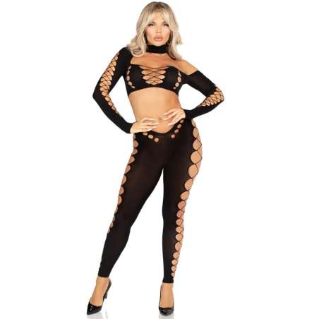 LEG AVENUE CROP TOP Y LEGGINGS CUT OUT SIN COSTURAS NEGRO