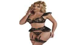 SUBBLIME 957483 CONJUNTO SUJETADOR Y LIGA DE ENCAJE NEGRO S M