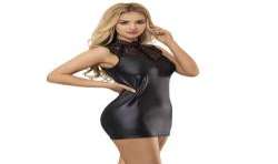 SUBBLIME 957544 VESTIDO DE CUERO CON CUELLO DE ENCAJE NEGRO S M