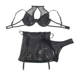 SUBBLIME 957582 CONJUNTO SUJETADOR Y FALDA DE CUERO NEGRO S M