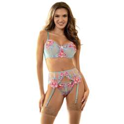 SUBBLIME 957643 CONJUNTO SUJETADOR Y LIGUERO CON BORDADOS DE FLORES ROSAS S M
