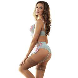 SUBBLIME 957643 CONJUNTO SUJETADOR Y LIGUERO CON BORDADOS DE FLORES ROSAS S M