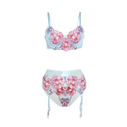 SUBBLIME 957643 CONJUNTO SUJETADOR Y LIGUERO CON BORDADOS DE FLORES ROSAS S M