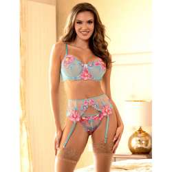 SUBBLIME 957643 CONJUNTO SUJETADOR Y LIGUERO CON BORDADOS DE FLORES ROSAS S M