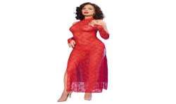 CHILIROSE CR 4853 VESTIDO ROJO DE ENCAJE CON GUANTES S M
