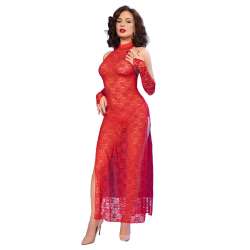 CHILIROSE CR 4853 VESTIDO ROJO DE ENCAJE CON GUANTES S M