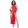CHILIROSE CR 4853 VESTIDO ROJO DE ENCAJE CON GUANTES S M