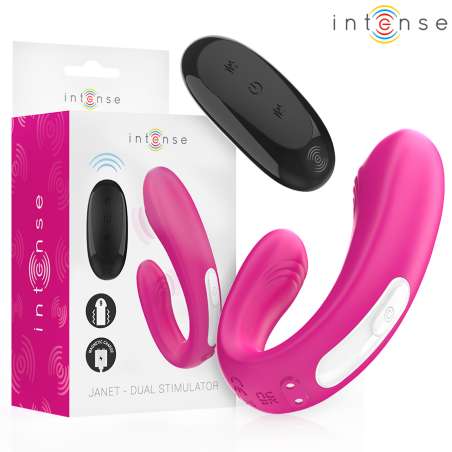 INTENSE JANET ESTIMULADOR Y VIBRADOR DUAL EN FORMA DE U CON CONTROL REMOTO ROSA