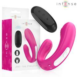 INTENSE JANET ESTIMULADOR Y VIBRADOR DUAL EN FORMA DE U CON CONTROL REMOTO ROSA