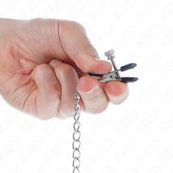 KINK PINZAS PARA PEZONES PLANAS NEGRO CON CADENA PLATEADO 34 CM