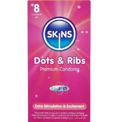 SKINS DOTS RIBS PRESERVATIVOS PREMIUM PACK 8