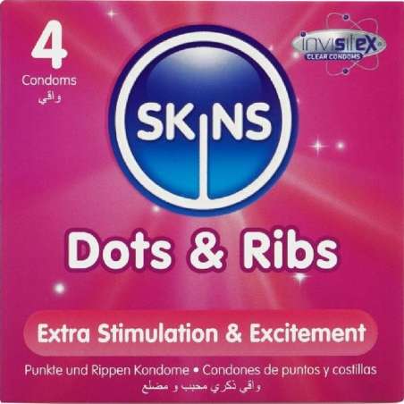 SKINS DOTS RIBS PRESERVATIVOS PREMIUM PACK 4