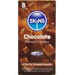 SKINS PRESERVATIVOS PREMIUM SABOR CHOCOLATE PACK 8