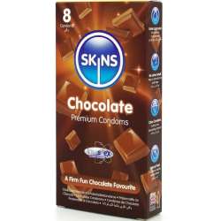 SKINS PRESERVATIVOS PREMIUM SABOR CHOCOLATE PACK 8