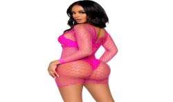 LEG AVENUE VESTIDO DE REJILLA MANGA LARGA FUCSIA TALLA aNICA