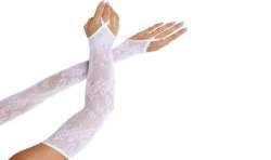 LEG AVENUE GUANTES EXTRALARGOS CALIENTABRAZOS DE ENCAJE FLORAL BLANCO
