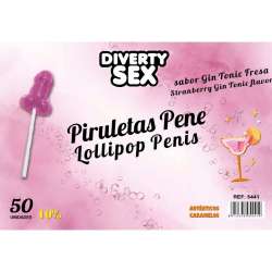 DIABLO GOLOSO 50 PIRULETAS PENE GIN TONIC FRESA 10 ALCOHOL