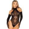 LEG AVENUE 89363 SET BODY ESPALDA ABIERTA GUANTES EXTRA LARGOS NEGRO TALLA aNICA