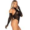 LEG AVENUE 89363 SET BODY ESPALDA ABIERTA GUANTES EXTRA LARGOS NEGRO TALLA aNICA