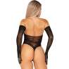 LEG AVENUE 89363 SET BODY ESPALDA ABIERTA GUANTES EXTRA LARGOS NEGRO TALLA aNICA