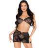 LEG AVENUE 81676 SET TOP MINIFALDA DE ENCAJE NEGRO TALLA aNICA