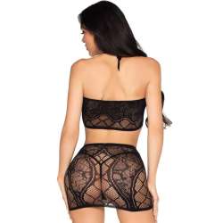 LEG AVENUE 81676 SET TOP MINIFALDA DE ENCAJE NEGRO TALLA aNICA