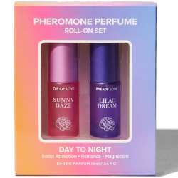 EYE OF LOVE BLOOM SET DE PERFUME ROLL ON CON FEROMONAS DE DaA A NOCHE 2 X 5 ML