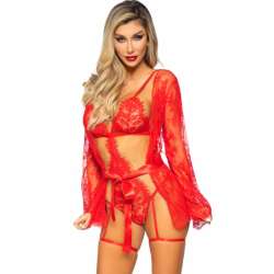LEG AVENUE SET BODY BATA DE LIGUERO ROJO
