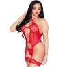 LEG AVENUE 89338 SET BODY ABIERTO CON LIGUERO TANGA DE ENCAJE ROJO TALLA aNICA