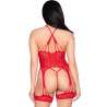 LEG AVENUE 89338 SET BODY ABIERTO CON LIGUERO TANGA DE ENCAJE ROJO TALLA aNICA