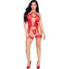 LEG AVENUE 89338 SET BODY ABIERTO CON LIGUERO TANGA DE ENCAJE ROJO TALLA aNICA