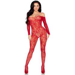 LEG AVENUE 89366 BODYSTOCKING DE LENCERaA DE ENCAJE ROJO TALLA aNICA