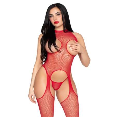 LEG AVENUE 89374 BODYSTOCKING SIN COPAS Y PANTY ROJO TALLA aNICA