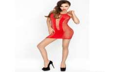PASSION WOMAN BS027 BODYSTOCKING ESTILO VESTIDO ROJO TALLA UNICA
